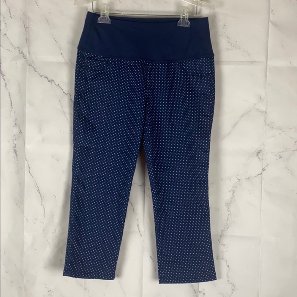 Intro. Love the Fit. Blue Polka Dot Tummy Control Capris 8 - Picture 1 of 10